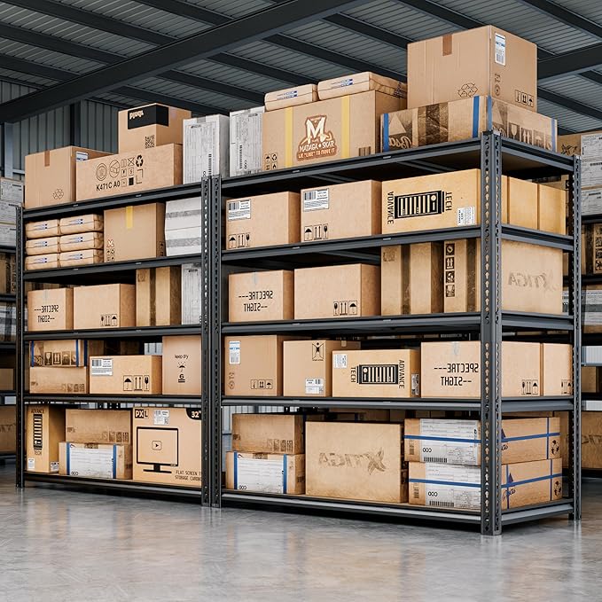 48"W Garage Shelving, 2650LBS Storage Shelves heavy duty, 5 Tier Metal Shelving Unit Adjustable Garage Shelves Heavy Duty Shelving for Warehouse,Commercial, Kitchen, 48" W × 18" D × 72" H, Black