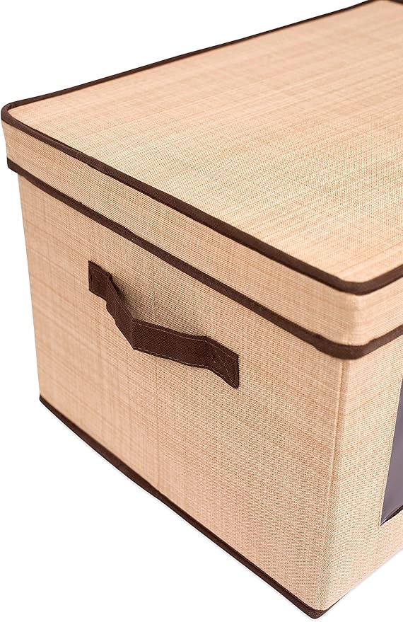 Internet's Best Storage Box with Window - Durable Storage Bin Basket Containers with Lids and Handles - Clothes Nursery Toys Organizer - Brown (Beige)-NeatNest
