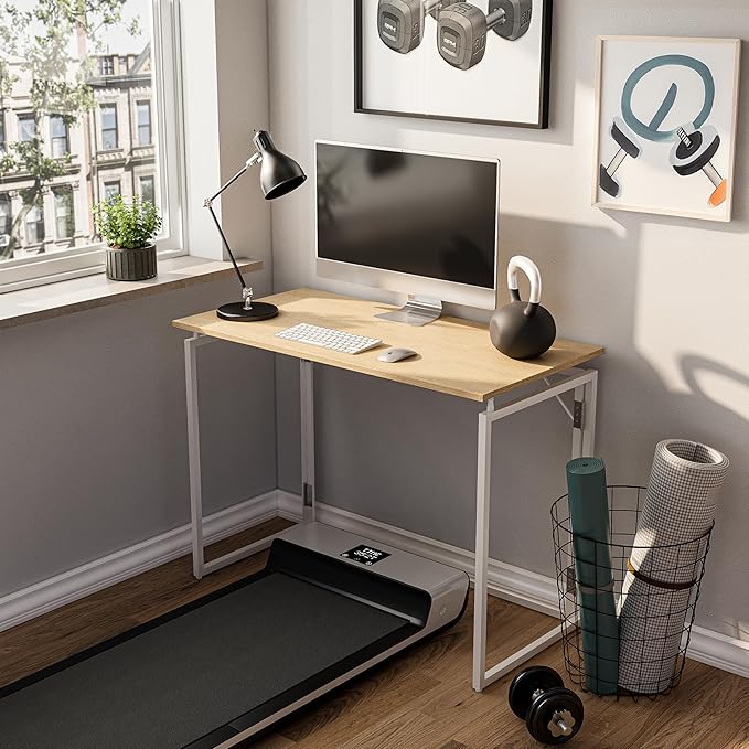 Folding Desk 40 Inch - Small Foldable Desk for Small Space Minimalist, Space Saving Collapsible Compact Desk Portable Table for Craft, Writing, Study and Work (No Assembly Required)-NeatNest