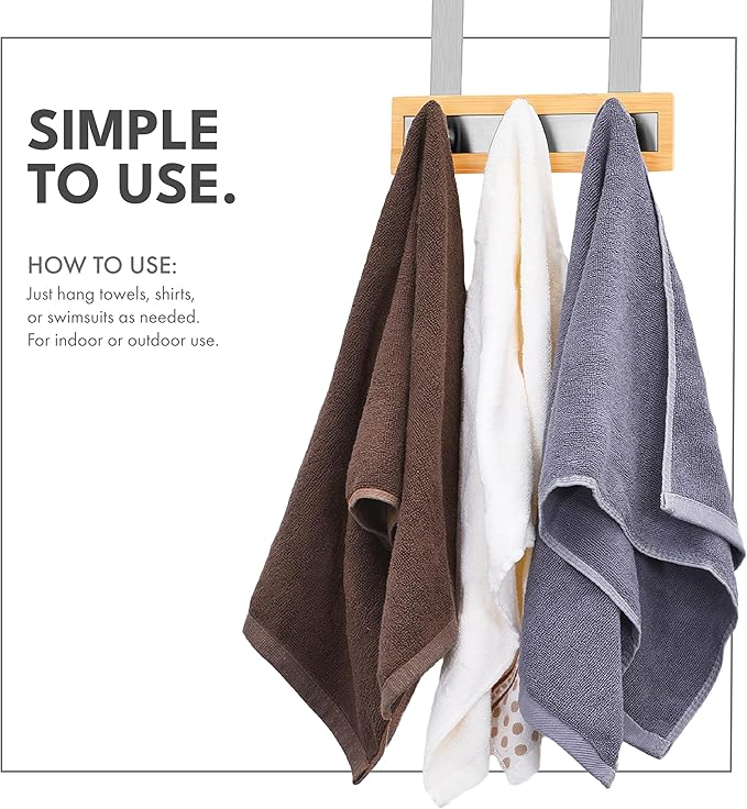 ToiletTree Products Bamboo Stainless Steel Over-The-Door Towel Hooks - Durable Coat, Clothes, and Towel Rack to Use in The Bathroom, Laundry Room, and Closet - 3 Hooks