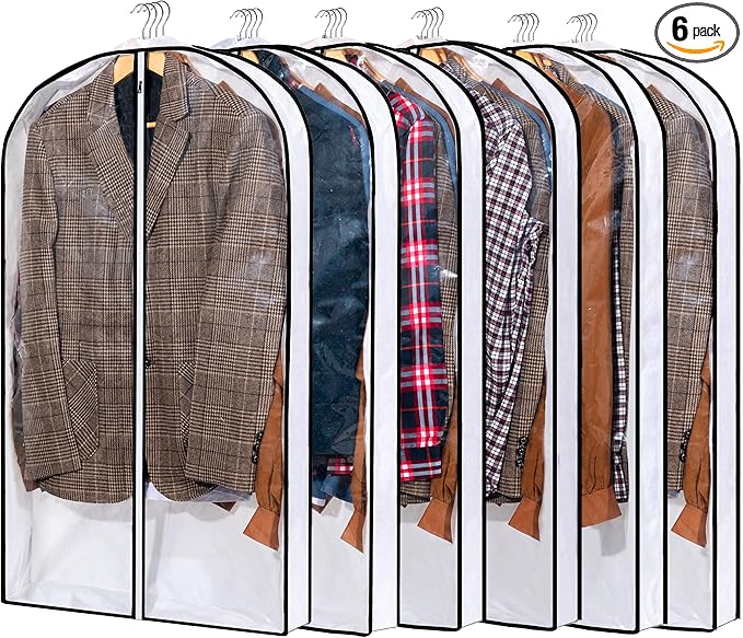 Hanging Clothes Storage with 4" Gusseted Garment Covers (Set of 6) - Clear Suit, Dress, Sweater, Shirt Protectors - 24"x 40"x 4" / 6 Pack-NeatNest