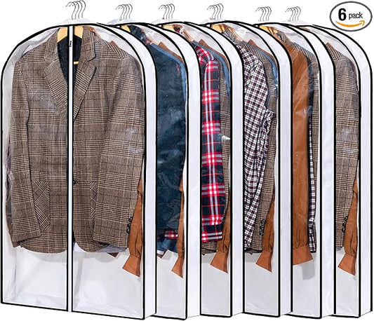 Hanging Clothes Storage with 4" Gusseted Garment Covers (Set of 6) - Clear Suit, Dress, Sweater, Shirt Protectors - 24"x 40"x 4" / 6 Pack-NeatNest