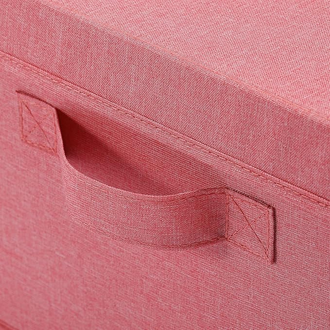 HOONEX Linen Foldable Storage Bins with Lids, 2 Pack, Storage Boxes with Carrying Handles and Sturdy Heavy Cardboard, 16.5" L x 11.8" W x 7.5" H for Shoes, Books, Clothes, Nursery, Pink-NeatNest