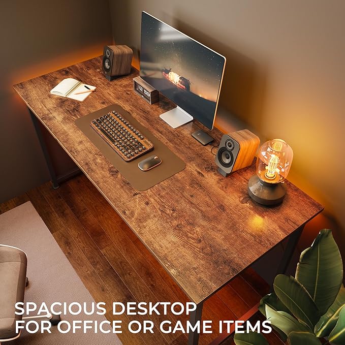 Huuger Computer Desk, 48 Inch Office Desk, Gaming Desk with Storage, Writing Desk Work Desk for Home Office, Study, Modern Simple Desk, Large Legroom, Metal Frame, Rustic Brown-NeatNest