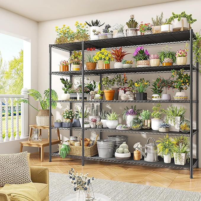 52.36" W Storage Shelves Metal Shelving Unit Load 1400LBS 5 Tier Wire Shelf for Storage Adjustable Garage Shelving Heavy Duty Shelves for Pantry Kitchen Garage, 52.36W x13.78Dx70.8H-NeatNest