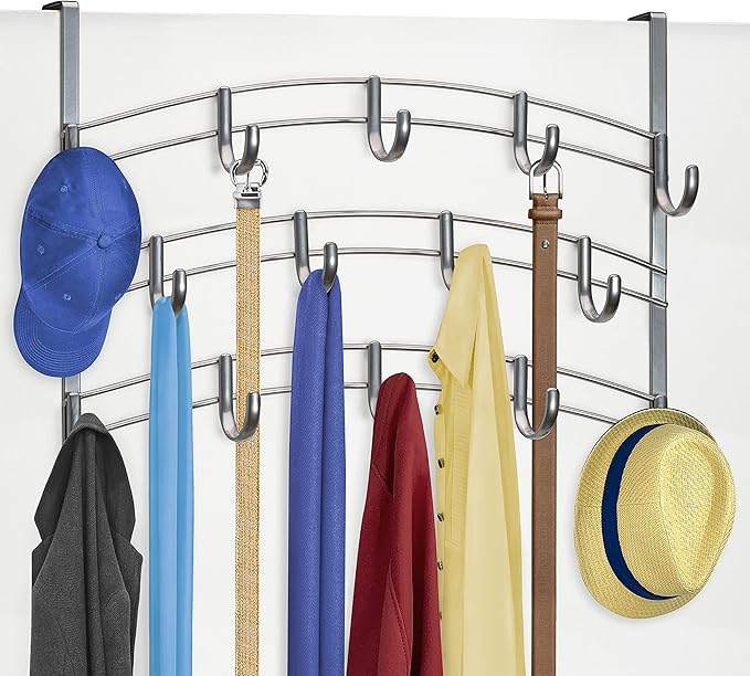 LYNK Professional® Home™ Over Door Hooks Rack - 14 Hook Over Door Hanger - Over Door Towel Rack - Hanging Towels or Clothes - Bathroom, Bedroom or Laundry Room - Lifetime Ltd. Warranty - Platinum
