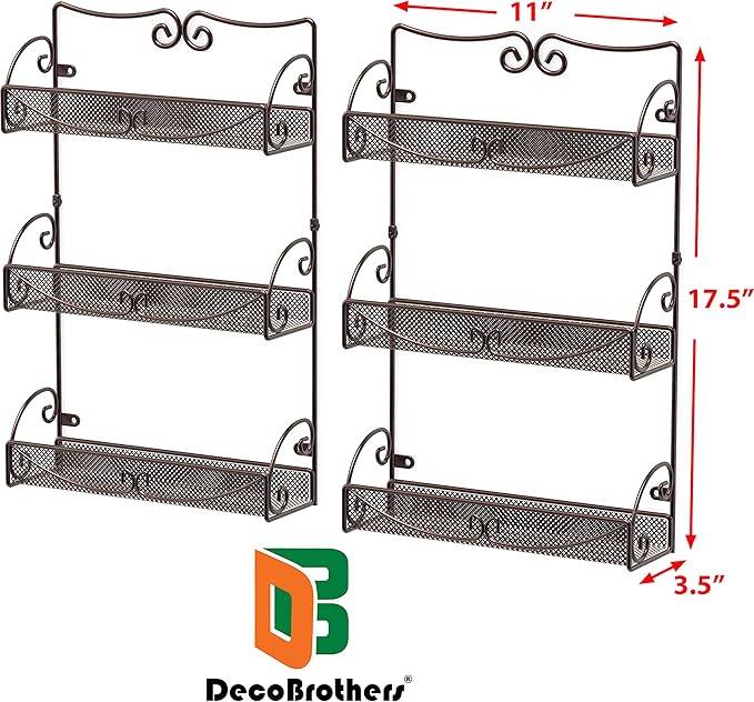 Deco Brothers 3 Tier Wall Mounted Spice Rack, 2 Pack, Bronze-NeatNest