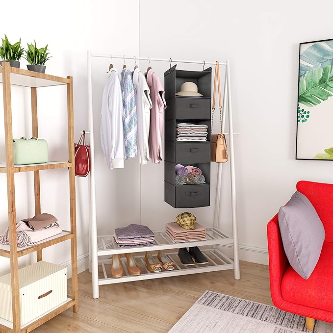 MAX Houser 6 Tier Shelf Hanging Closet Organizer, Closet Hanging Shelf with 2 Sturdy Hooks for Storage, Foldable (Grey-D3)-NeatNest