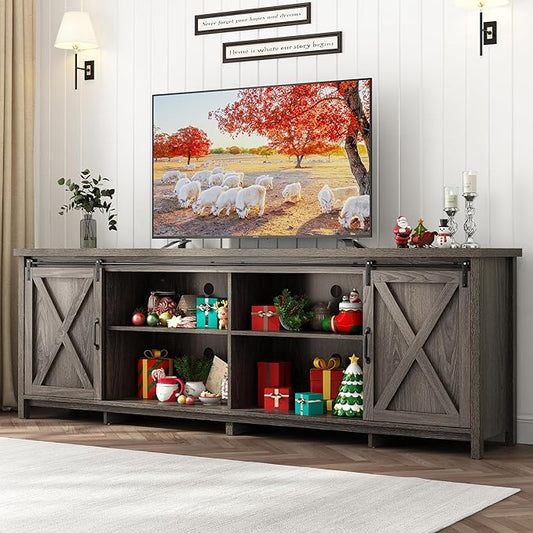 80 Inch Large Farmhouse TV Stands for 90 inch TV w/Adjustable Shelves-NeatNest