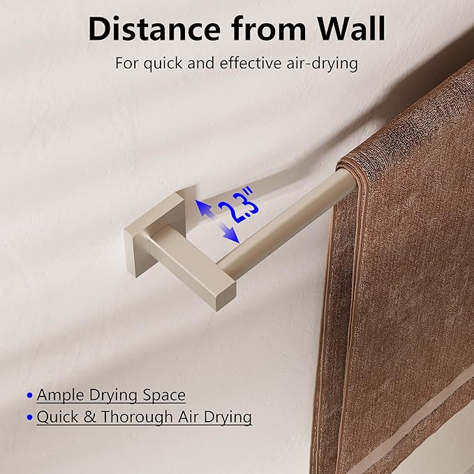 Adjustable Towel Bar, 14.4inch - 25.2inch Towel Rack, Wall Mounted for Bathroom, Kitchen Hand Towel Holder Cloths Hanger SUS 304 Stainless Steel Organizer Single Bar (Brushed Nickel)