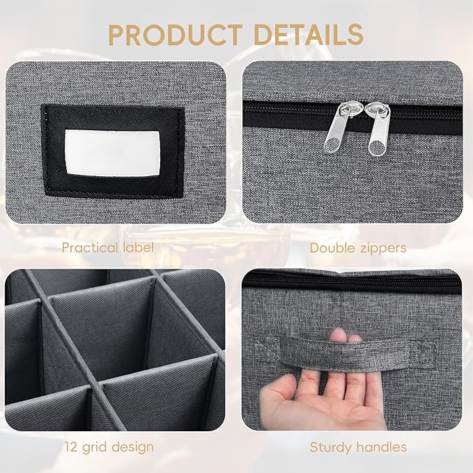 homyfort Wine Glass Storage Box, Stemware Storage Cases with Dividers, Hard Shell China Storage Containers 12 Cells for Long Stem, Collapsible Crystal Glassware Storage (Wine Glass Storage Box)-NeatNest