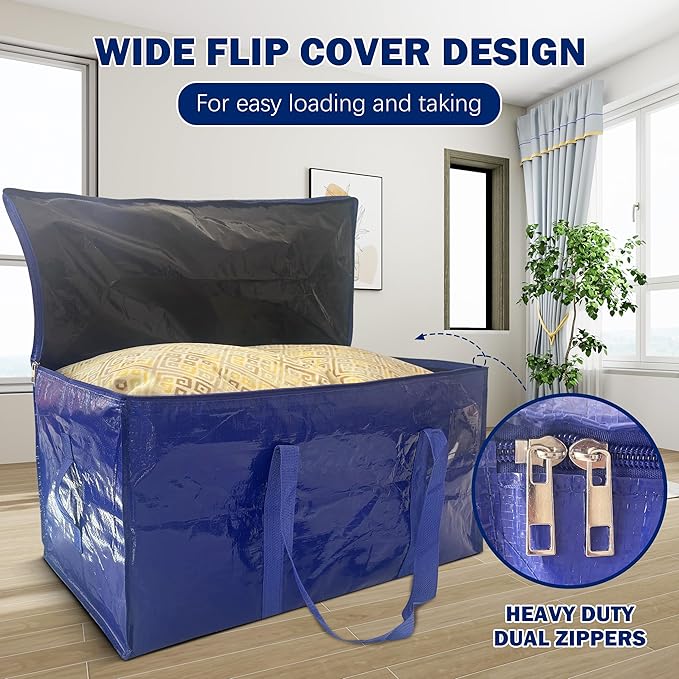 16 Pack Extra Heavy Duty Large Moving Bags with Strong Zipper & Carrying Handles, Sturdy Clothes Storage Bags Totes Bins, Packing Moving Boxes College Supplies, Dark Blue - 40 gal-NeatNest