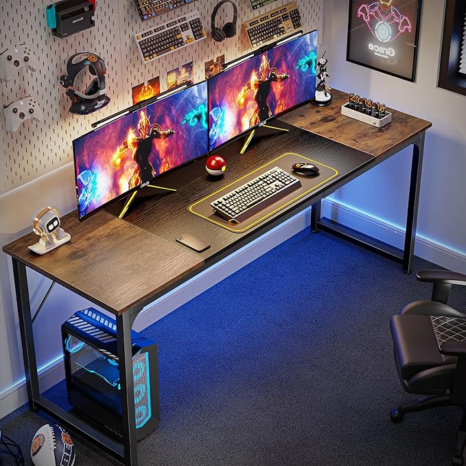 Huuger Computer Desk, 70 Inch Office Desk, Gaming Desk with Storage, Writing Desk Work Desk for Home Office, Study, Long Simple Desk, Large Legroom, Metal Frame, Rustic Brown and Black-NeatNest