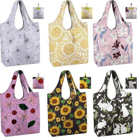 BeeGreen Reusable Grocery Bags 6 Pack, Heavy Duty Totes for Women, Foldable Grocery Bag Large Shopping Totes with Handles for Work, Travel, Gift, Store, Polyester Washable Reusable Tote Bag-NeatNest