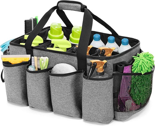 Extra-Large Cleaning Caddy, Organizer with Handles for Cleaning Tools & Products Storage, Large Capacity Tote Bag for Car, Home & Housekeeping Work, Gray