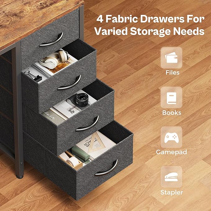 Huuger 55 inch Computer Desk with 4 Drawers, Gaming Desk with LED Lights & Power Outlets, Home Office Desk with Large Storage Space for Bedroom, Work from Home, Rustic Brown-NeatNest