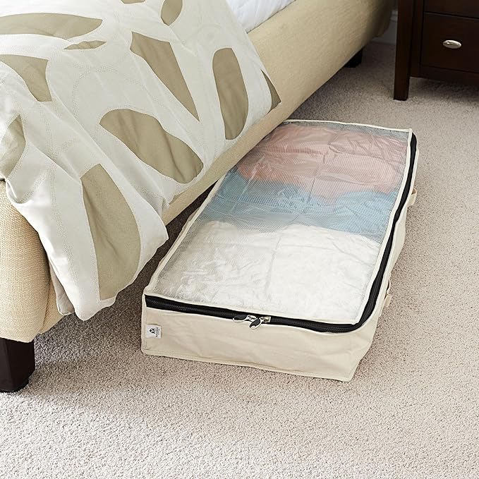Household Essentials Cedarline Under Bed Storage Bag, Heavy-Duty Cotton Canvas, Textured PEVA Top with Durable 3-Sided Zipper, Front Handles, Foldable, Space-Saving, Natural-NeatNest