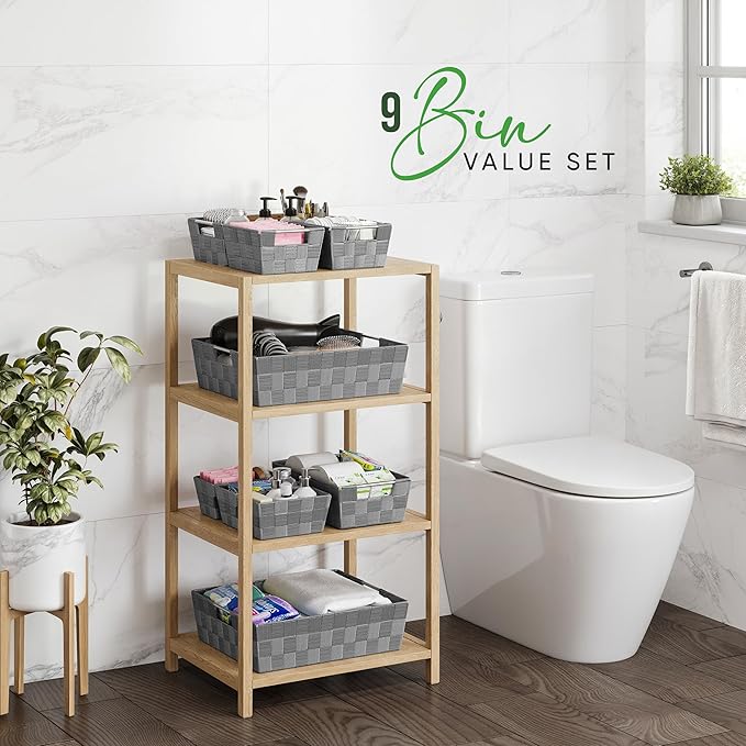 Baskets For Organizing Set Of 9 Dark Grey - Storage Baskets For Shelves - Perfect Closet Organizer Bins, Bathroom Basket, and Pantry Basket - Small Storage Bins For Shelves - Bin For Organization-NeatNest