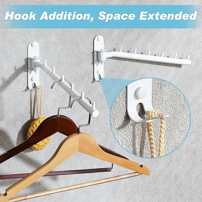 Alise Swivel Clothes Hanger Rack, Stainless Steel Laundry Wall Mounted Drying Rack, Heavy Duty Coat Hanging Racks with Swing Arm for Closet Bedroom Laundry, White-NeatNest