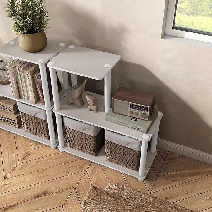 HOMES: Inside + Out Apexa Modern 3-Cube Ladder Shelving Units, Collectibles Display Shelves, Easy Assembly Standing Shelf, Home Storage Organizer for Living Room, Bedroom, Office, Taupe Grey