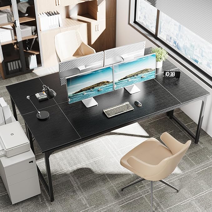 Huuger Computer Desk, 80 Inch Office Desk, Gaming Desk with Storage, Writing Desk Work Desk for Home Office, Study, Long Simple Desk, Large Legroom, Metal Frame, Black-NeatNest