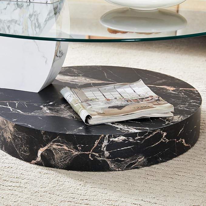 Glass Coffee Tables Round Coffee Tables for Living Room Modern 3 Tier Round Table Circle Coffee Table for Small Space Home Office (42 Inch White+Black)