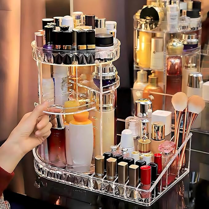Large Capacity Rotating Acrylic 360 Degree Makeup Organizer 5 Layers Adjustable Cosmetic Storage Standr Best for Perfume Skincare Jewelry Display Dresser-NeatNest