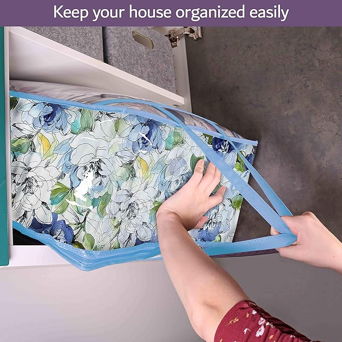 Clear Vinyl Zippered Storage Bags (3-Pack) 40L Sturdy Storage Bags for Sweaters, Blankets, Comforters, Bedding Sets and Much More! (Light Blue, 18x15x9)-NeatNest