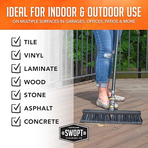 SWOPT 18” Standard Multi-Surface Push Broom Head — Indoor and Outdoor Push Broom — Cleaning Head Interchangeable with All SWOPT Cleaning Products for More Efficient Cleaning and Storage