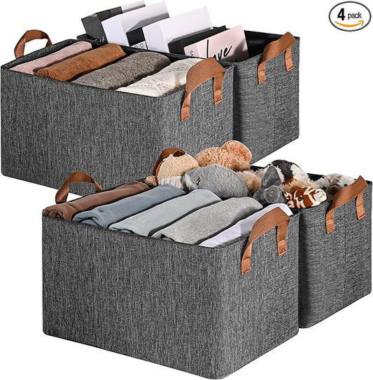 GRANNY SAYS Closet Storage Baskets, Collapsible Fabric Storage Bins with Metal Frame, Clothes Organizer Bins, Large Baskets for Shelves, Dark Gray, 4-Pack-NeatNest