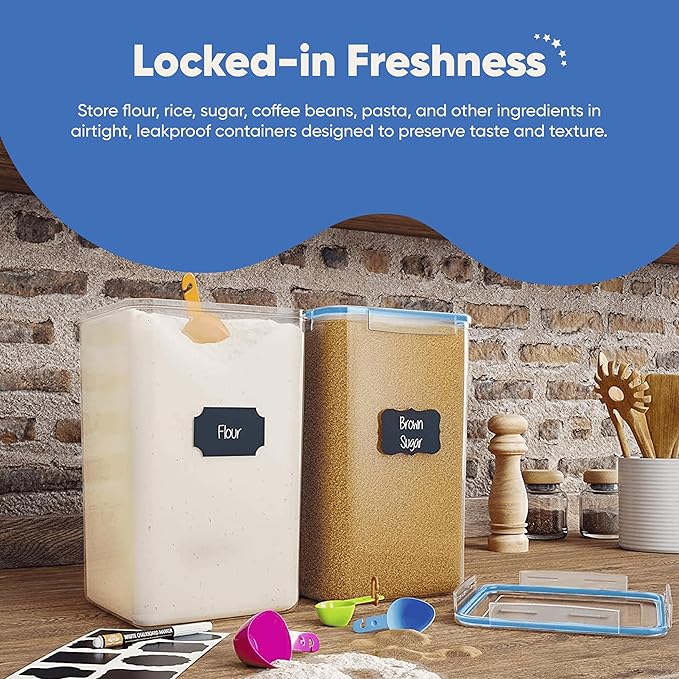 Chef's Path Extra Large Airtight Flour and Sugar Storage Containers with Lids, Set of 2, 6.5L Pantry Canisters for Bulk Flour and Sugar Storage - Transparent-NeatNest