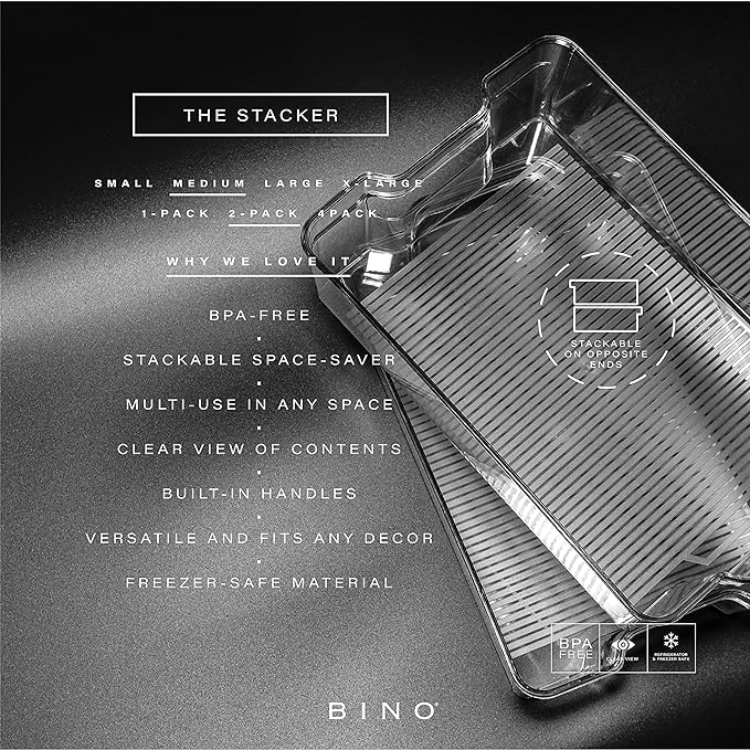 BINO | Stackable Storage Bins, Medium - 2 Pack THE STACKER COLLECTION Clear Plastic Built-In Handles BPA-Free Containers for Organizing Kitchen Pantry Multi-Use Organizer Bins-NeatNest