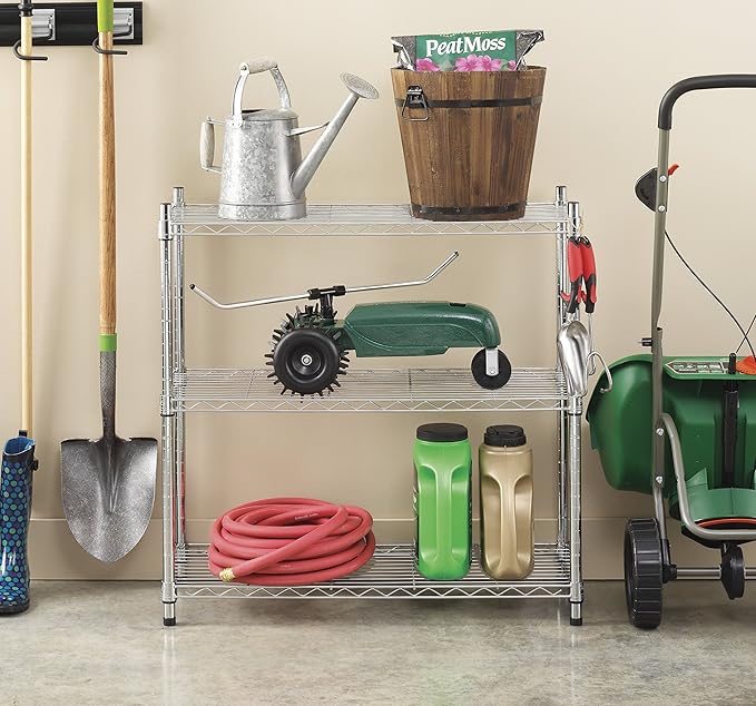 Whitmor 3 Tier Shelving Unit, Metal Storage Shelves, 400 lbs Capacity per Shelf, 1200 lbs Total, Durable Heavy Duty Shelf for Kitchen, Garage, Plant, 36"L x 14"W x 36"H, Chrome-NeatNest