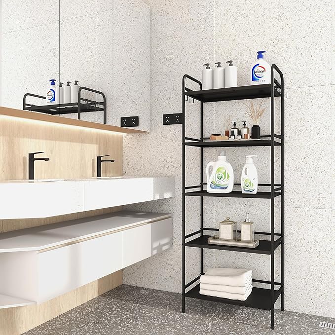 HDANI Storage Shelves, 5-Tier Metal Storage Rack with Shelf,Shelf Organizer,Garage Standing Shelving Unit for Laundry,Bathroom,Kitchen,Pantry, Closet,23.6''W X 13.8''D X 63''H,Black