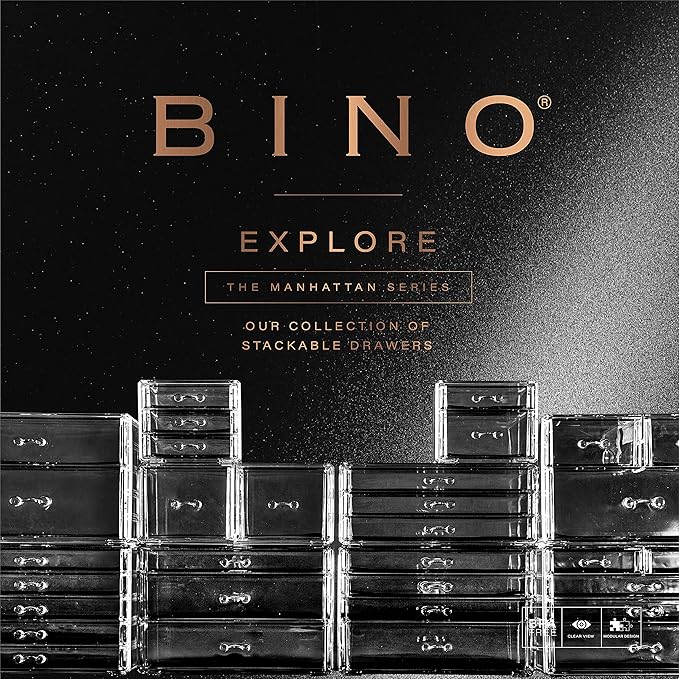 BINO THE MANHATTAN SERIES Acrylic Makeup Drawer Organizer- 3 Drawer Small | Clear Beauty Organizers and Storage| Cosmetic & Makeup Drawer| Home Organization| Jewelry & Vanity Accessories Drawer-NeatNest