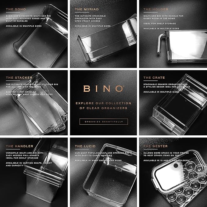 BINO | Stackable Storage Bins, Small - 2 Pack | THE STACKER COLLECTION | Clear Plastic | Built-In Handles | BPA-Free | Containers for Organizing Kitchen Pantry | Multi-Use Organizer-NeatNest