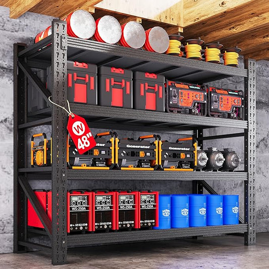 3000LBS Metal Storage Shelves, 48” W Heavy Duty Garage Shelving Units, 4 Tier Storage rack shelf, Steel Industrial Shelving , Adjustable Standing Shelf for Basement/Warehouse 48"W x 24"D x 70"H, Black-NeatNest