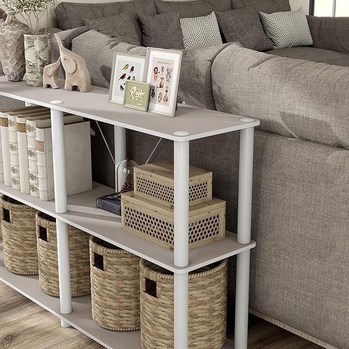 HOMES: Inside + Out Apexa Modern 3-Tier Extra Wide Shelving Units, Collectibles Display Shelves, Easy Assembly Console Table, Home Storage Organizer for Living Room, Bedroom, Office, Taupe Grey