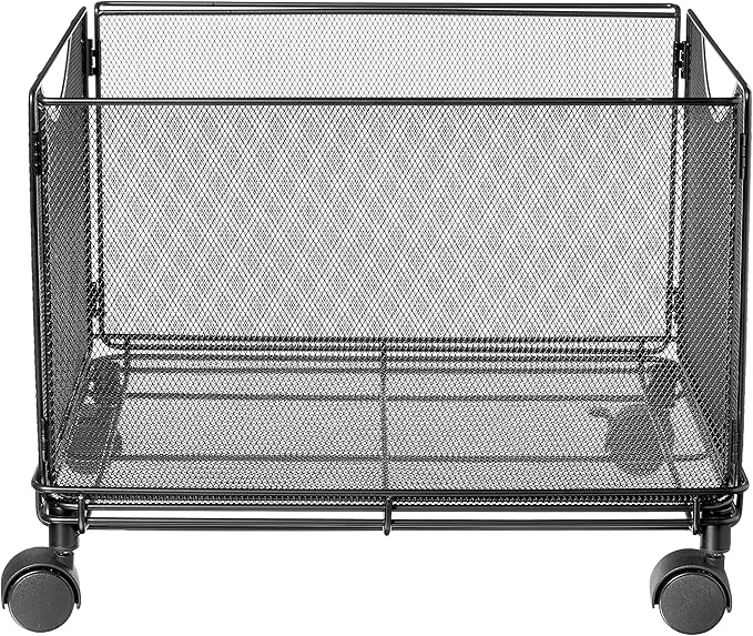 Safco Onyx Rolling Cart Desktop Tub File, Fits Letter-Size Hanging Folders, Collapsible Desk Organizer, Durable Steel Mesh Construction, Black