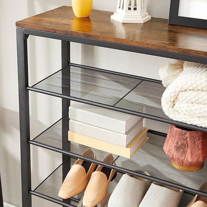 VASAGLE 6-Tier Shoe Rack, Shoe Organizer for Closet, Entryway, 24-30 Pairs of Shoes, Large Shoe Rack Organizer with 5 Metal Mesh Shelves, 11.8 x 39.4 x 43.3 Inches, Rustic Brown and Black ULBS016B01-NeatNest