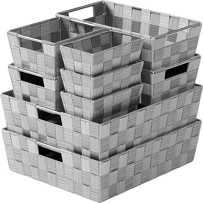 Baskets For Organizing Set Of 9 Dark Grey - Storage Baskets For Shelves - Perfect Closet Organizer Bins, Bathroom Basket, and Pantry Basket - Small Storage Bins For Shelves - Bin For Organization-NeatNest