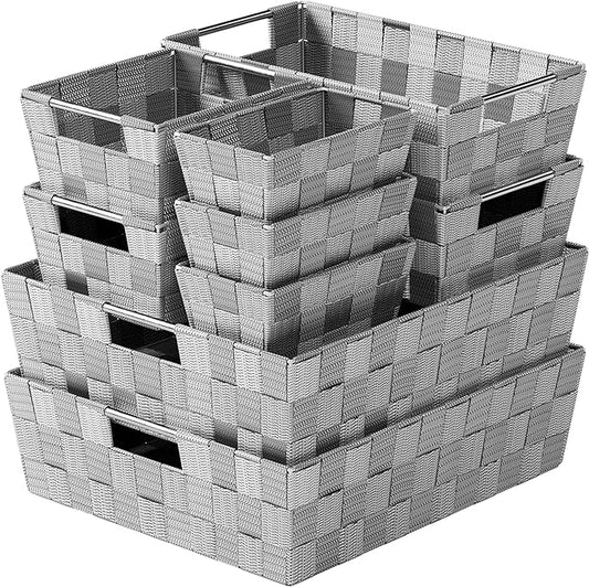 Baskets For Organizing Set Of 9 Dark Grey - Storage Baskets For Shelves - Perfect Closet Organizer Bins, Bathroom Basket, and Pantry Basket - Small Storage Bins For Shelves - Bin For Organization-NeatNest