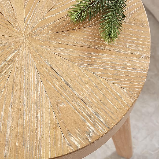 Gexpusm Round Wood End Tables for Living Room, Farmhouse Circle Side Table, Rustic Mid-Century Wooden Nightstand Bedside Table for Apartment, Easy Assembly (Only End Table, 16" Dx16 Wx18 H)