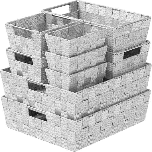 Baskets For Organizing Set Of 9 Grey - Storage Baskets For Shelves - Perfect Closet Organizer Bins, Bathroom Basket, and Pantry Basket - Small Storage Bins For Shelves - Bin For Organization-NeatNest