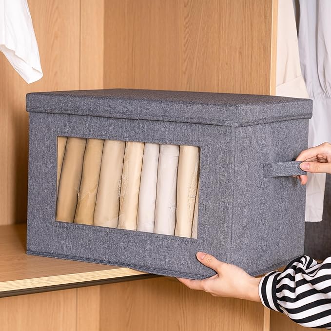 Citylife 3-Pack Collapsible Storage Bins with Lids, Linen Fabric Foldable Storage Boxes, Cube Closet Organization for Clothes, Blankets and Books, Gray-NeatNest