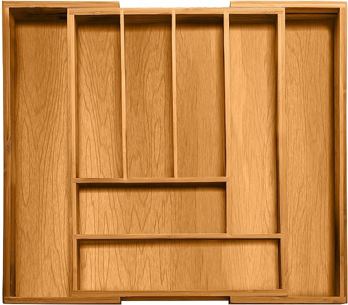 Bellemain Expandable Bamboo Drawer Organizer - Large Kitchen Utensil Holder for Cutlery, Silverware, Flatware Storage - Utensil Organizer for Kitchen Drawers, Desk, Junk Drawer Organizer Tray, 8-Slot-NeatNest