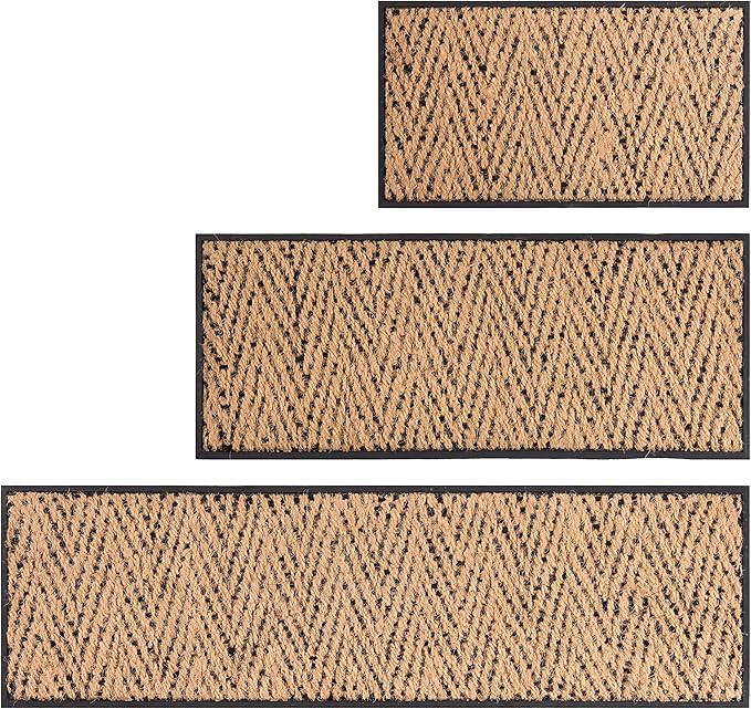 Anji Mountain AMB0BT3F-003 Black Rubber Boot/Shoe Tray with Coir, Fits 3 Pair (34.5" Wide), Tan & Black Insert