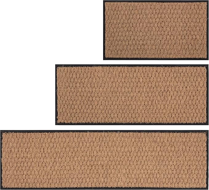Anji Mountain AMB0BT3F-001 Black Rubber Boot/Shoe Tray with Coir, Fits 3 Pair (34.5" Wide), Tan Insert