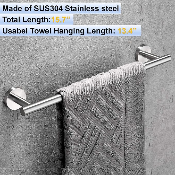 16 Inch Towel Bar for Bathroom 9/12/16/24/28/33 Inch Kitchen Hand Towel Holder Brushed Nickel SUS304 Stainless Steel RUSTPROOF Wall Mount Towel Rod (1, Brushed Nickel, 16 Inch)