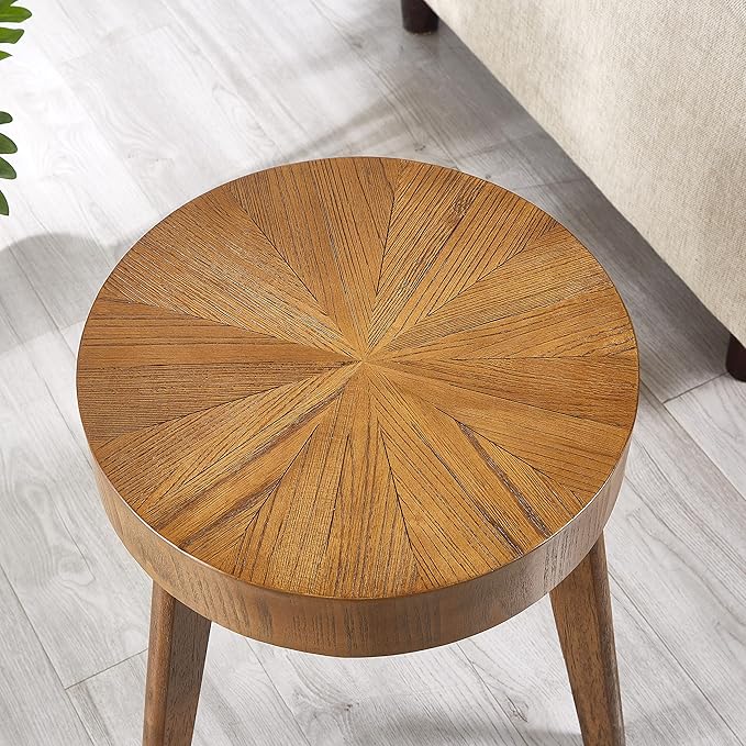 Gexpusm Round Wood End Tables for Living Room, Farmhouse Circle Side Table, Mid-Century Rustic Wooden Bedside Table Nightstand for Apartment, Easy Assembly (Only End Table, 16" Dx16 Wx18 H)